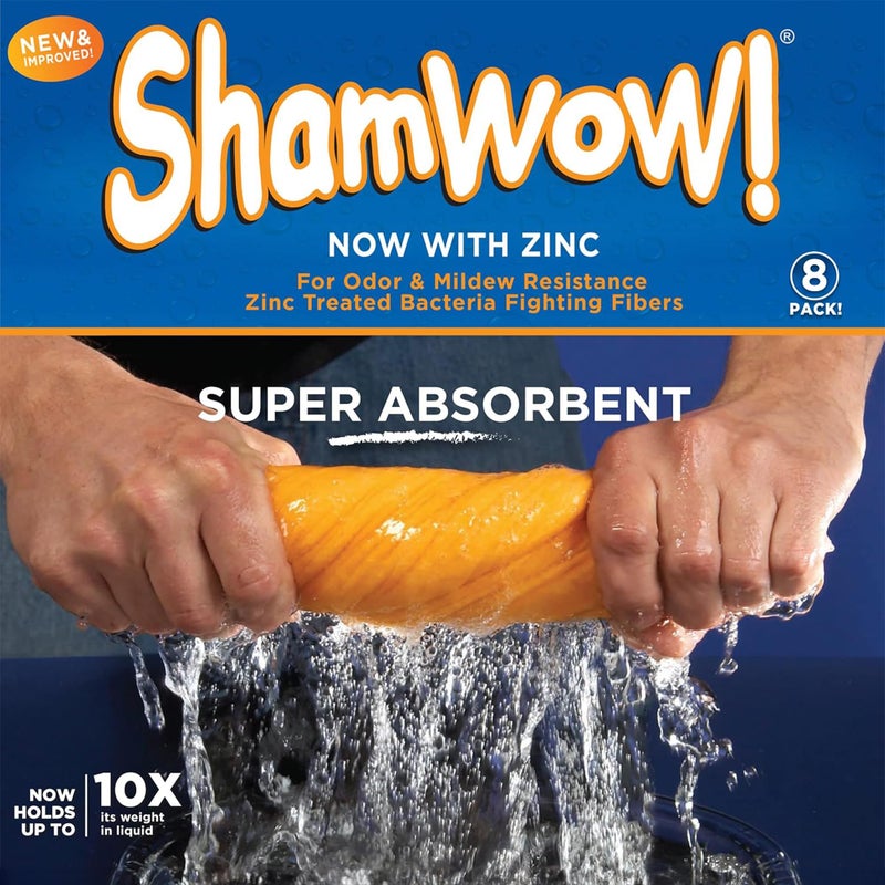 ShamWow Original Shamwow - Super Absorbent Multi-Purpose Cleaning Shammy Chamois Towel Cloth - Holds 10X its Weight in Liquid - Machine Washable - Will Not Scratch (8 Pack, Orange) - Image 5